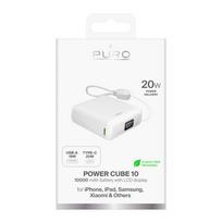 baterijos laidai - Puro 10000mAh, 20W, USB-C, USB-A, su ekranu ir integruotu USB-C laidu, baltas - 2 nuotrauka