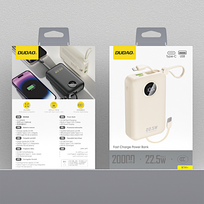 baterijos laidai - Dudao K14+ 20000mAh 22.5W USB-C / USB-A su integruotais Lightning ir USB-C laidais, baltas - 4 nuotrauka