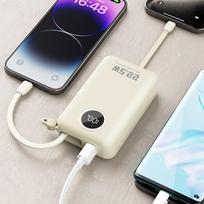 baterijos laidai - Dudao K14+ 20000mAh 22.5W USB-C / USB-A su integruotais Lightning ir USB-C laidais, baltas - 5 nuotrauka