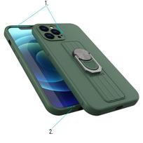 iphone geltona - Ring Case silicone case with finger grip and stand for iPhone 12 mini yellow - 2 nuotrauka
