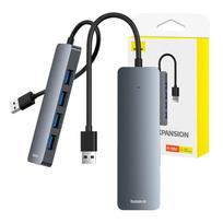 usb a sakotuvas - 4in1 Hub Baseus UltraJoy Lite USB-A to USB 3.0 15cm (grey) - 2 nuotrauka