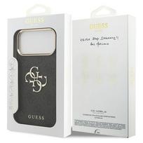 guess pu leather 4g - Guess PU Leather 4G Metal Logo Gold Frame Dėklas Apple iPhone 17 Pro Max Juodas (Black) - 2 nuotrauka