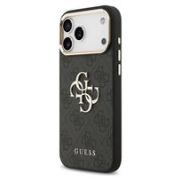 guess pu leather 4g - Guess PU Leather 4G Metal Logo Gold Frame Dėklas Apple iPhone 17 Pro Max Juodas (Black) - 3 nuotrauka