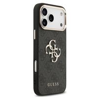 guess pu leather 4g - Guess PU Leather 4G Metal Logo Gold Frame Dėklas Apple iPhone 17 Pro Max Juodas (Black) - 4 nuotrauka
