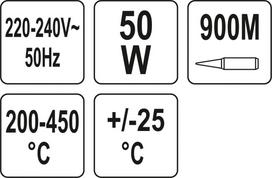 lituoklis temperaturos - YATO lituoklis 50W TEMPERATŪROS REGULIAVIMAS 200-450C - 2 nuotrauka