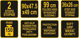 laipteliai - VOREL Sulankstomos kopėčios, 2 pakopų, 150 kg - 2 nuotrauka