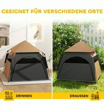 namelio langas - PawHut Palapinė gyvūnams, šunų namelis su tinkliniu langu, tamsiai ruda (Dark Brown) - 5 nuotrauka