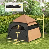 namelio langas - PawHut Palapinė gyvūnams, šunų namelis su tinkliniu langu, tamsiai ruda (Dark Brown) - 8 nuotrauka