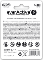 sausi akumuliatoriai - everActive R20/D Ni-MH 5500 mAh Įkraunamos baterijos 2 vnt. - 2 nuotrauka