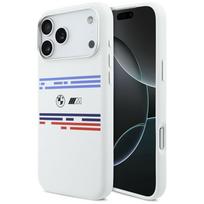 BMW Silicone iPhone 17 Pro Max case, white, with MagSafe, horizontal line design