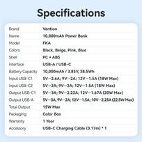 22.5w 10000mah - Vention FKAL0-C, 10000mAh, 22.5W, mėlynas (blue) - 2 nuotrauka