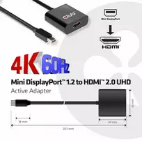 3d 4k - Adapteris Club 3D Mini DisplayPort1.2 - HDMI 2.0 UHD Mini DisplayPort 1.2 male, HDMI, 0.2 m, juoda - 3 nuotrauka