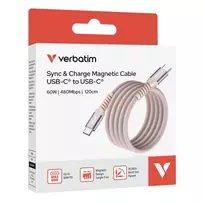 usb laidas magnetinis - Verbatim USB laidas USB C (M) – USB C (M), 60W, 1,2m, magnetinis, rožinis, dėžutė, 31853 - 2 nuotrauka