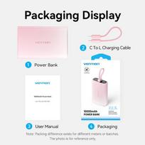 power bank usb c 10000 mah - Vention FHZP0 10000mAh 22.5W rožinė - 11 nuotrauka