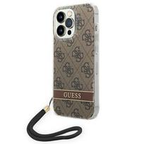 dirzeliai telefonui - Guess 4G Print Strap dėklas skirtas Apple iPhone 14 Pro Max rudos spalvos - 1 nuotrauka
