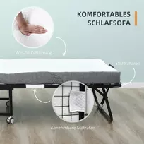 sulankstoma lova su ratukais - HOMCOM Sulankstoma lova su ratukais, 200x75 cm, balta/juoda (White/Black) - 5 nuotrauka