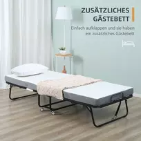 sulankstoma lova su ratukais - HOMCOM Sulankstoma lova su ratukais, 200x75 cm, balta/juoda (White/Black) - 7 nuotrauka