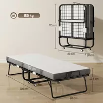 sulankstoma lova su ratukais - HOMCOM Sulankstoma lova su ratukais, 200x75 cm, balta/juoda (White/Black) - 8 nuotrauka