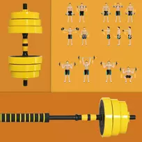 hanteliai reguliuojami 2 - HOMCOM 25 kg hanteliai ir štangos, reguliuojamas ergonomiškas 3-in-1 hantelių rinkinys, 12 × plokštelių, 2 × trumpi strypai, 1 × ilgas strypas, geltona + juoda - 4 nuotrauka