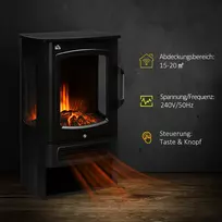 elektrinis zidinys - HOMCOM LED elektrinis židinys, stovintis, 1000/2000 W, plienas, Juodas (Black) - 4 nuotrauka