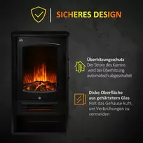 elektrinis zidinys - HOMCOM LED elektrinis židinys, stovintis, 1000/2000 W, plienas, Juodas (Black) - 5 nuotrauka