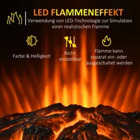 elektrinis zidinys - HOMCOM LED elektrinis židinys, stovintis, 1000/2000 W, plienas, Juodas (Black) - 6 nuotrauka
