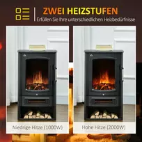 elektrinis zidinys - HOMCOM LED elektrinis židinys, stovintis, 1000/2000 W, plienas, Juodas (Black) - 7 nuotrauka