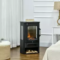 elektrinis zidinys - HOMCOM LED elektrinis židinys, stovintis, 1000/2000 W, plienas, Juodas (Black) - 9 nuotrauka