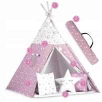 zaidimu namelis - Nukido Teepee palapinė su šviesomis vaikams - rožinė su žvaigždutėmis - 3 nuotrauka