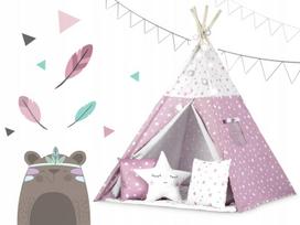 zaidimu namelis - Nukido Teepee palapinė su šviesomis vaikams - rožinė su žvaigždutėmis - 5 nuotrauka