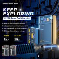 isorine baterija 20w - Wekome Vanguard WP-321, 20000mAh, 20W, juodas/skaidrus - 10 nuotrauka