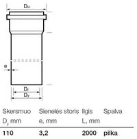 kanalizacijos vamzdis d110 - Kanalizacijos vamzdis Wavin Internal Sewer Pipe Grey D110mm 2m - 2 nuotrauka