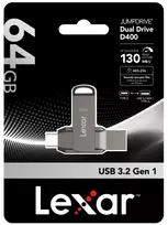 type c to usb - Lexar | 2-in-1 Flash Drive up to 130MB/s read | JumpDrive Dual Drive D400 | 64GB | Type-C and Type-A USB 3.1 | Grey | LJDD400064G-BNQNG - 3 nuotrauka
