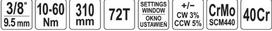 raktu - YATO Dinamometrinis raktas 3/8" 10-60Nm YT-07692 - 2 nuotrauka