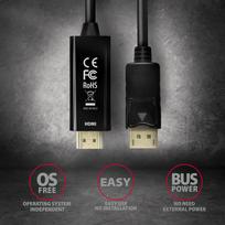 kabelis hdmi hdmi 1.8 -  Axagon DisplayPort to HDMI RVD-HI14C2, juoda, 1.8 m - 4 nuotrauka