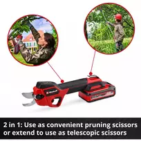 akumuliatorinis saku - Einhell GP-LS 18/28 Li T BL-Solo Teleskopinės akumuliatorinės genėjimo žirklės Juodas (Black) Raudonas (Red) - 3 nuotrauka