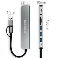 usb c 3.5mm - Qoltec 53794 HUB 8in1 USB-C/USB, 4xUSB, SD/TF kortelė, 3.5 mm Jack Juodas (Black) - 2 nuotrauka