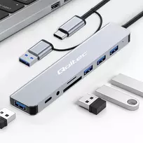 usb c 3.5mm - Qoltec 53794 HUB 8in1 USB-C/USB, 4xUSB, SD/TF kortelė, 3.5 mm Jack Juodas (Black) - 3 nuotrauka