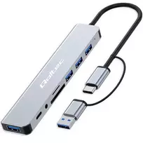 usb c 3.5mm - Qoltec 53794 HUB 8in1 USB-C/USB, 4xUSB, SD/TF kortelė, 3.5 mm Jack Juodas (Black) - 4 nuotrauka