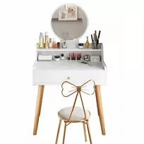 Rebiko Kosmetinis staliukas su veidrodžiu, baltas (White)