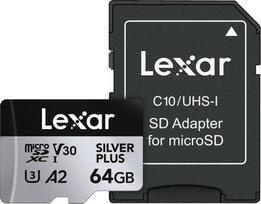 micro sd 64gb - Lexar SILVER PLUS 64GB microSDXC UHS-I Class 10 + SD adapter - 1 nuotrauka