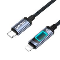 led usb laidas - BWOO X324CL Plecionas greito įkrovimo kabelis su šviesos indikatoriumi PD 27W USB-C - Lightning - 3 nuotrauka