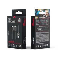 3in1 laidas - maXlife 3in1 cable USB - Lightning+USB-C+microUSB 2.1A 1m Black nylon - 2 nuotrauka