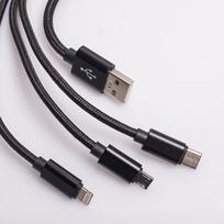 3in1 laidas - maXlife 3in1 cable USB - Lightning+USB-C+microUSB 2.1A 1m Black nylon - 3 nuotrauka