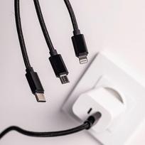 3in1 laidas - maXlife 3in1 cable USB - Lightning+USB-C+microUSB 2.1A 1m Black nylon - 4 nuotrauka