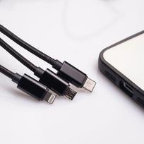 3in1 laidas - maXlife 3in1 cable USB - Lightning+USB-C+microUSB 2.1A 1m Black nylon - 5 nuotrauka