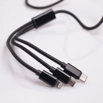 3in1 laidas - maXlife 3in1 cable USB - Lightning+USB-C+microUSB 2.1A 1m Black nylon - 6 nuotrauka