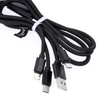 3in1 laidas - maXlife 3in1 cable USB - Lightning+USB-C+microUSB 2.1A 1m Black nylon - 7 nuotrauka