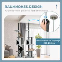 namelis katems - PawHut Draskyklė katėms su aukštomis lubomis, 225-255 cm, pilka (Grey) - 7 nuotrauka