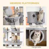 kaciukai medis - PawHut kačių draskyklė, laipiojimo medis montuojamas prie lubų, šviesiai pilka (Light Grey), 240-260 cm - 4 nuotrauka